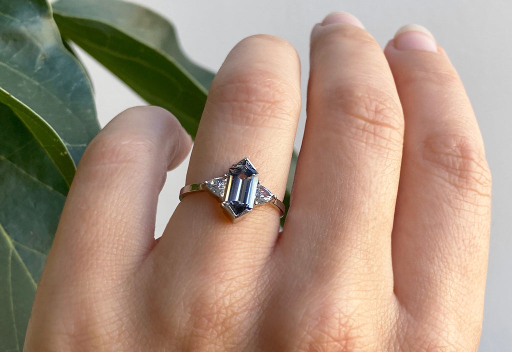 Three Stone Spinel + Diamond Engagement Ring