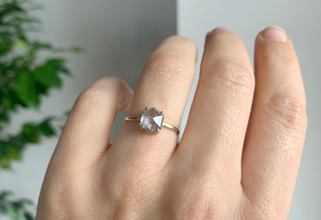 Opalescent Grey Hexagon Diamond Engagement Ring
