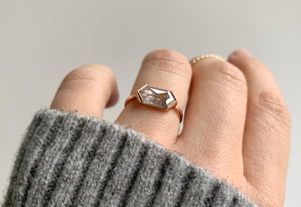 Salt + Pepper Hexagon Diamond Engagement Ring