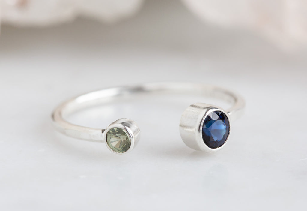 Open Cuff Blue + Green Sapphire Ring