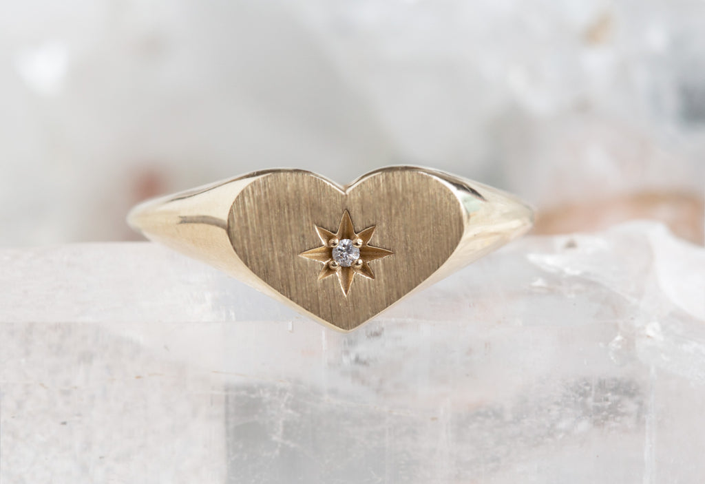 Sweetheart Diamond Signet Ring-14k Yellow Gold