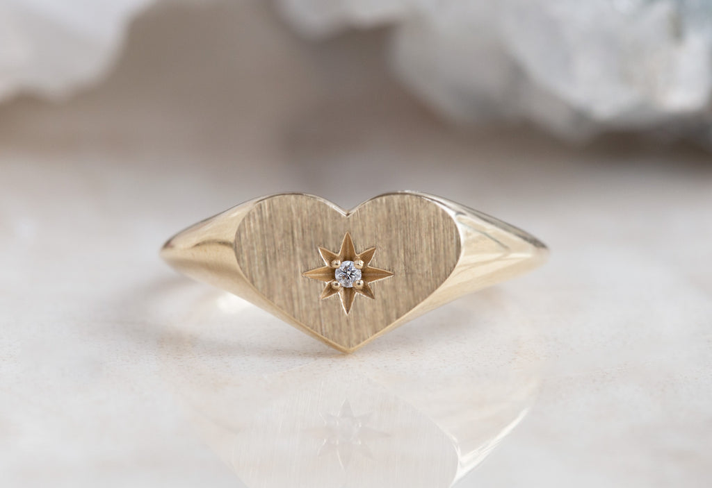 Sweetheart Diamond Signet Ring-14k Yellow Gold