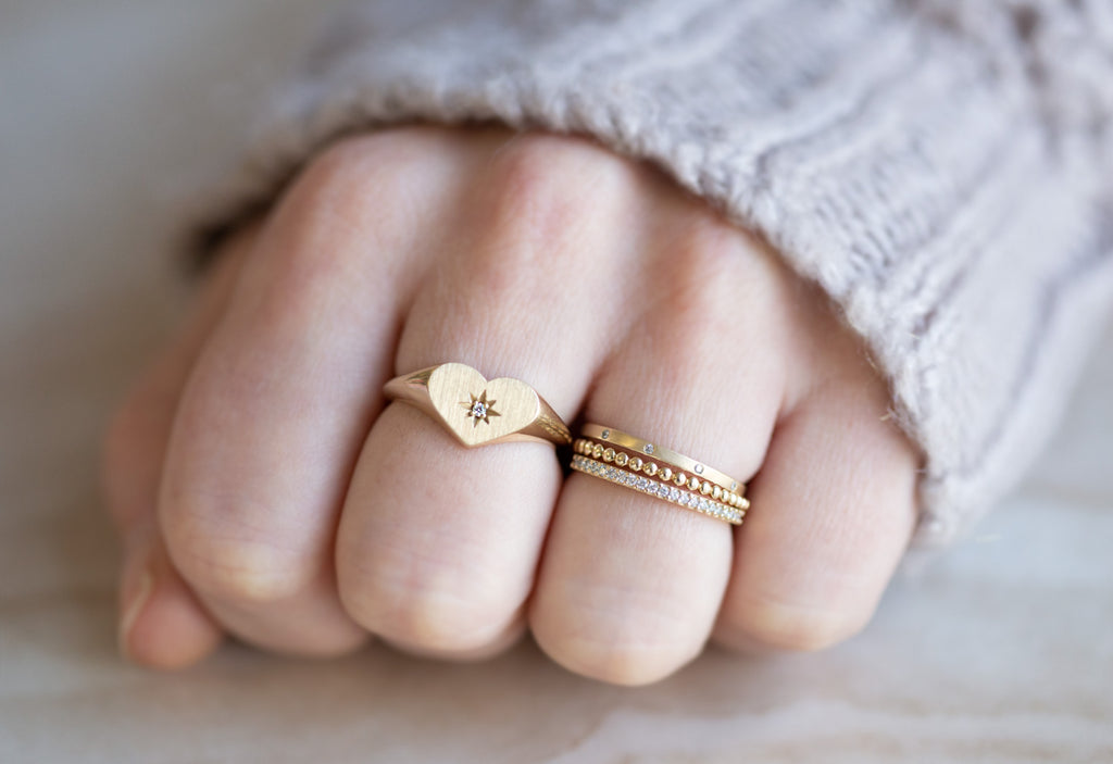 Sweetheart Diamond Signet Ring-14k Yellow Gold