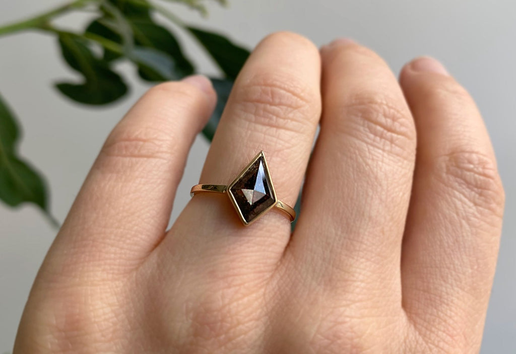 Kite-Shaped Black Diamond Engagement Ring