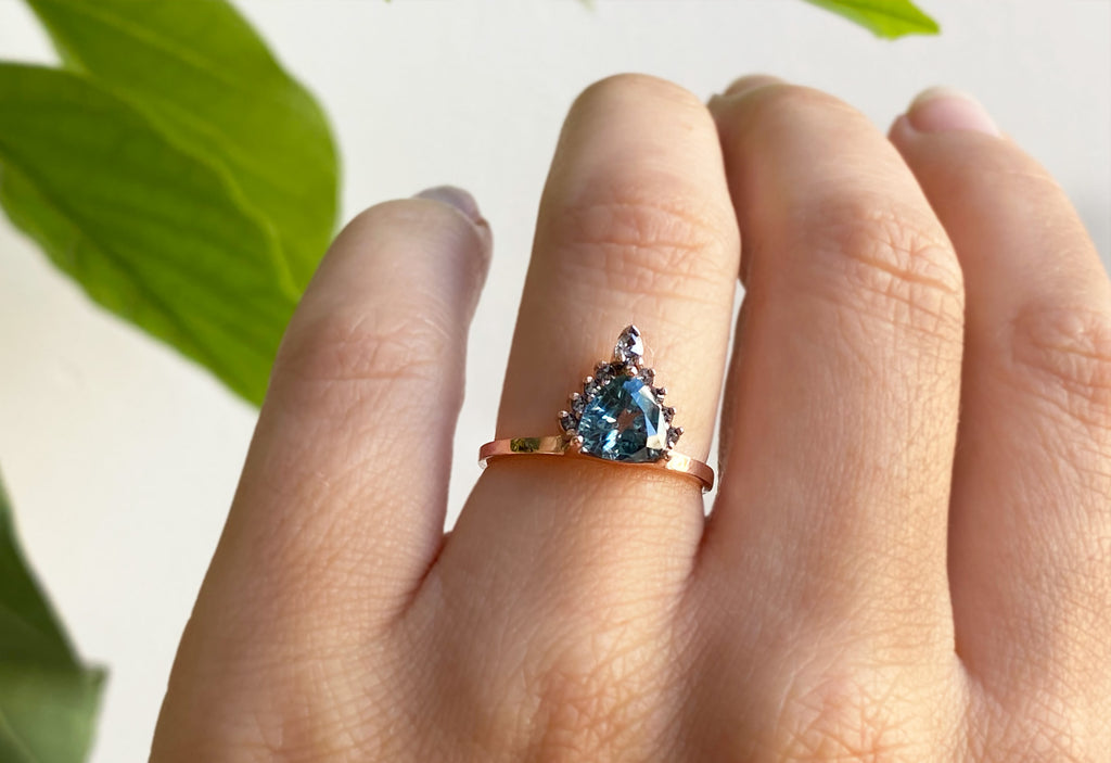 Trillion Cut Montana Sapphire with Attached Sunburst