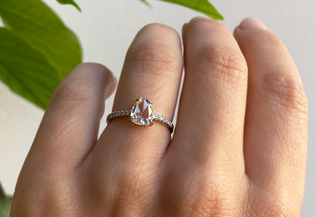 Pear Cut White Diamond Engagement Ring with Pavé Band