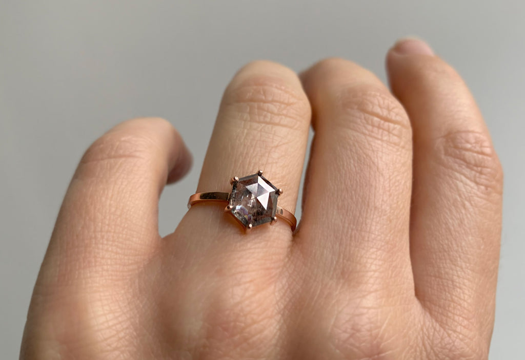 Salt + Pepper Hexagon Diamond Engagement Ring