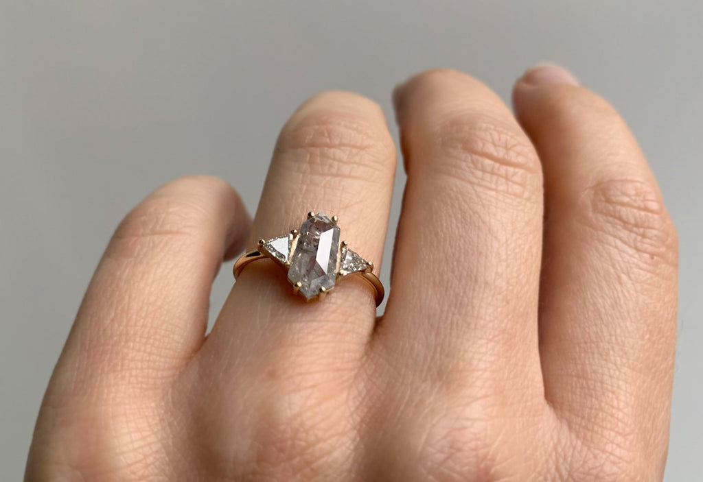 Opalescent Hexagon Diamond Engagement Ring with Sidestones