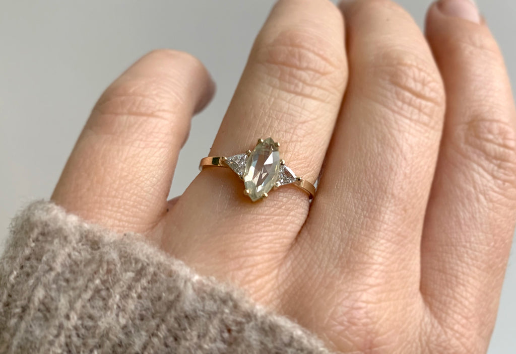 Marquis Cut Yellow/Green Diamond Engagement Ring
