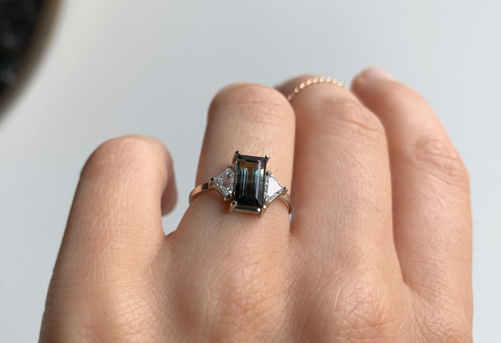 One Of A Kind Bi-Color Tourmaline with Side Diamonds