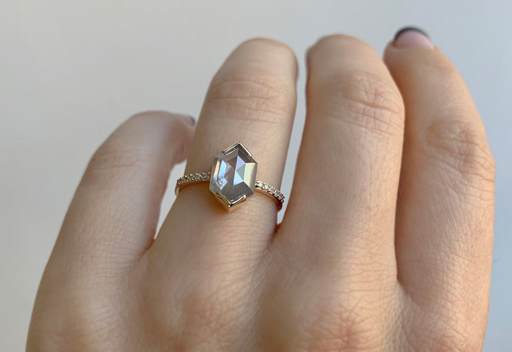 Hexagon Cut Diamond Engagement Ring with Pavé Band