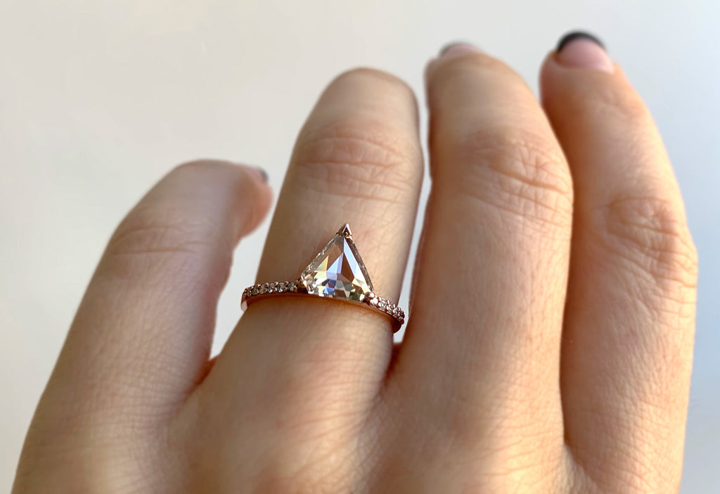 Shield Cut White Diamond Engagement Ring with Pavé Band