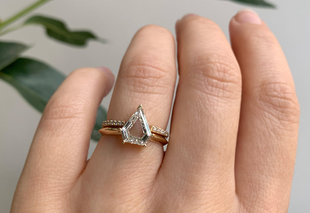 Shield Cut Champagne Diamond Engagement Ring with Knife Edge Band
