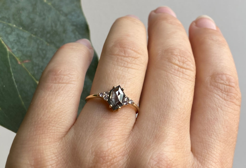 Seven Stone Salt + Pepper Hexagon Diamond Engagement Ring
