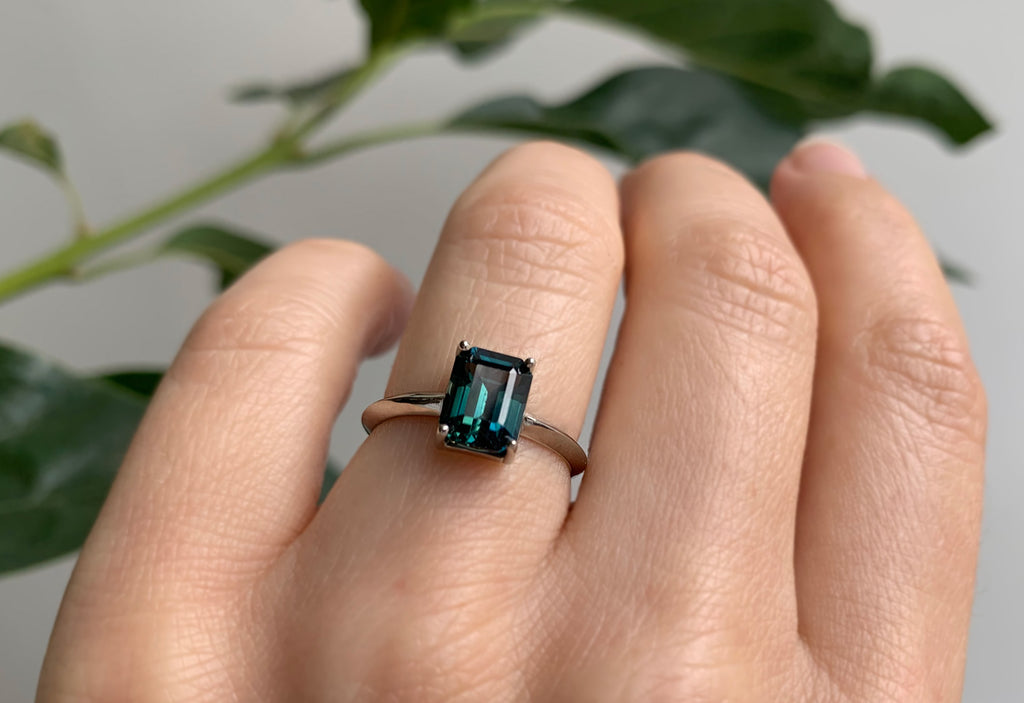 Emerald Cut Sapphire Engagement Ring with Knife Edge Band