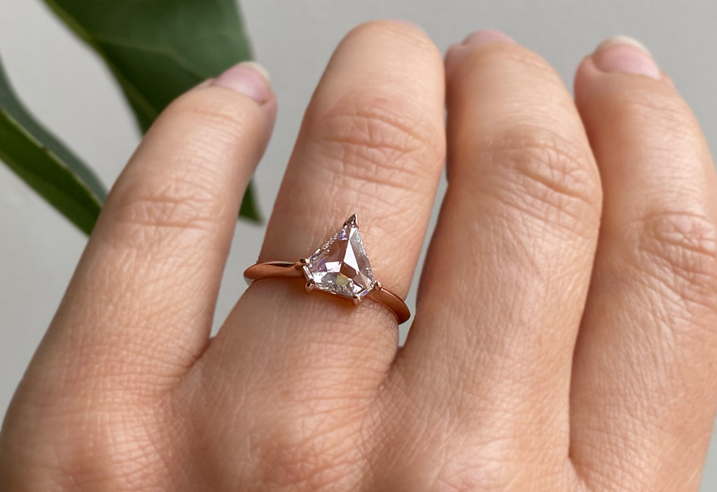 Shield Cut White Diamond Engagement Ring with Knife Edge Band