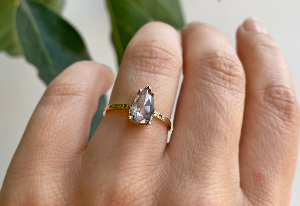 One Of A Kind Rose Cut Salt + Pepper Diamond Engagement Ring