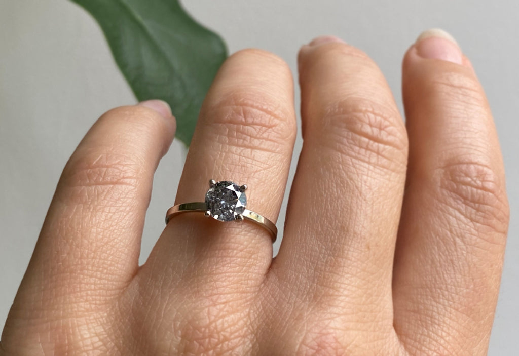 Round Cut Salt + Pepper Diamond Engagement Ring