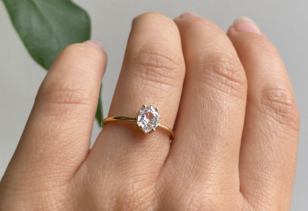Hexagon-Cut White Diamond Engagement Ring