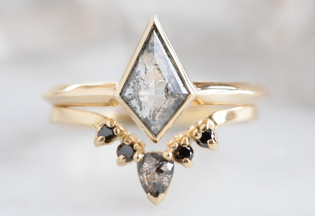 Kite-Shaped Salt + Pepper Diamond Engagement Ring with Knife Edge Band