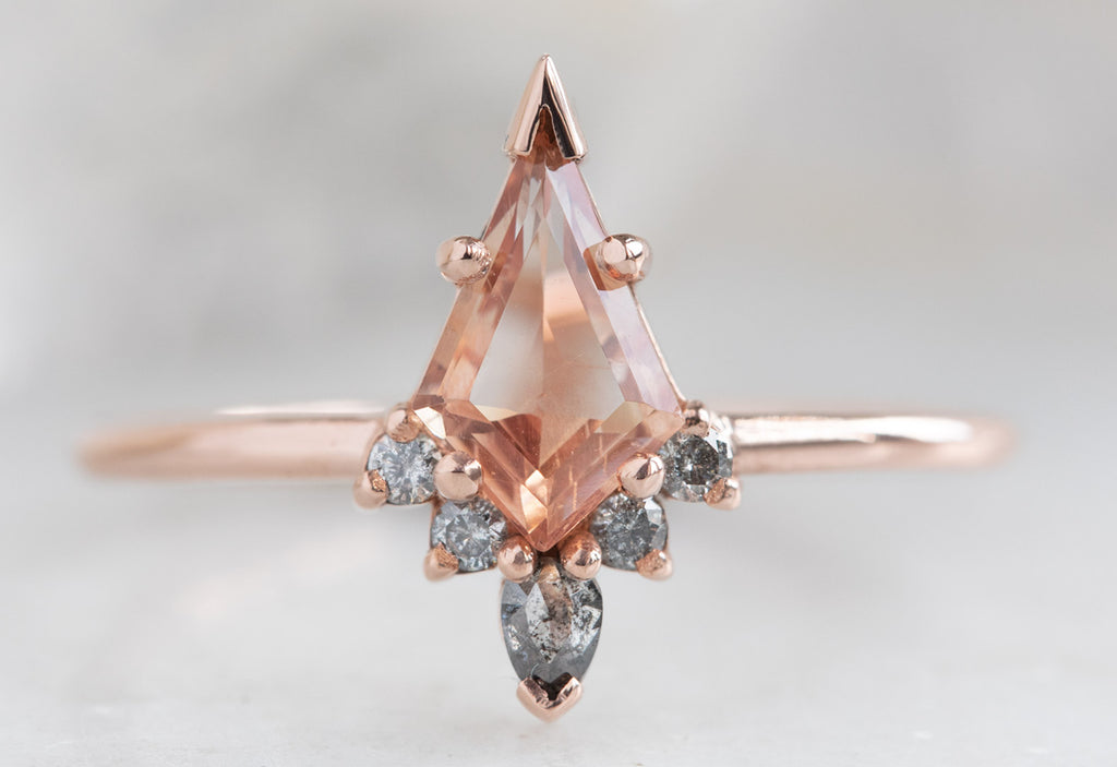 Kite-Shaped Sunstone Engagement Ring with Attached Diamond Sunburst