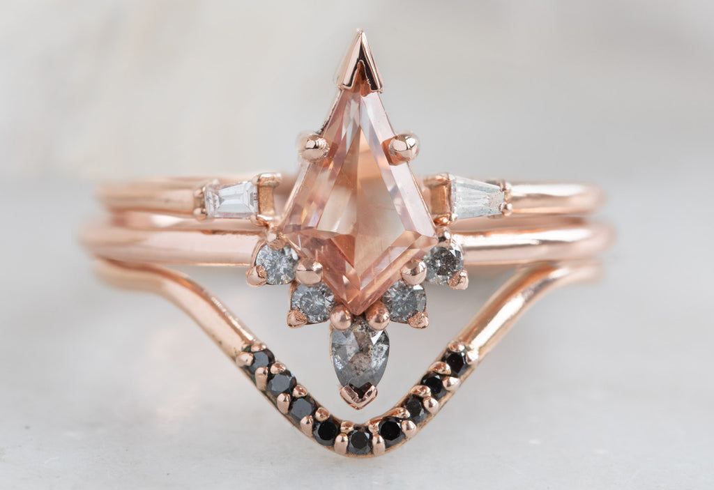 Kite-Shaped Sunstone Engagement Ring with Attached Diamond Sunburst