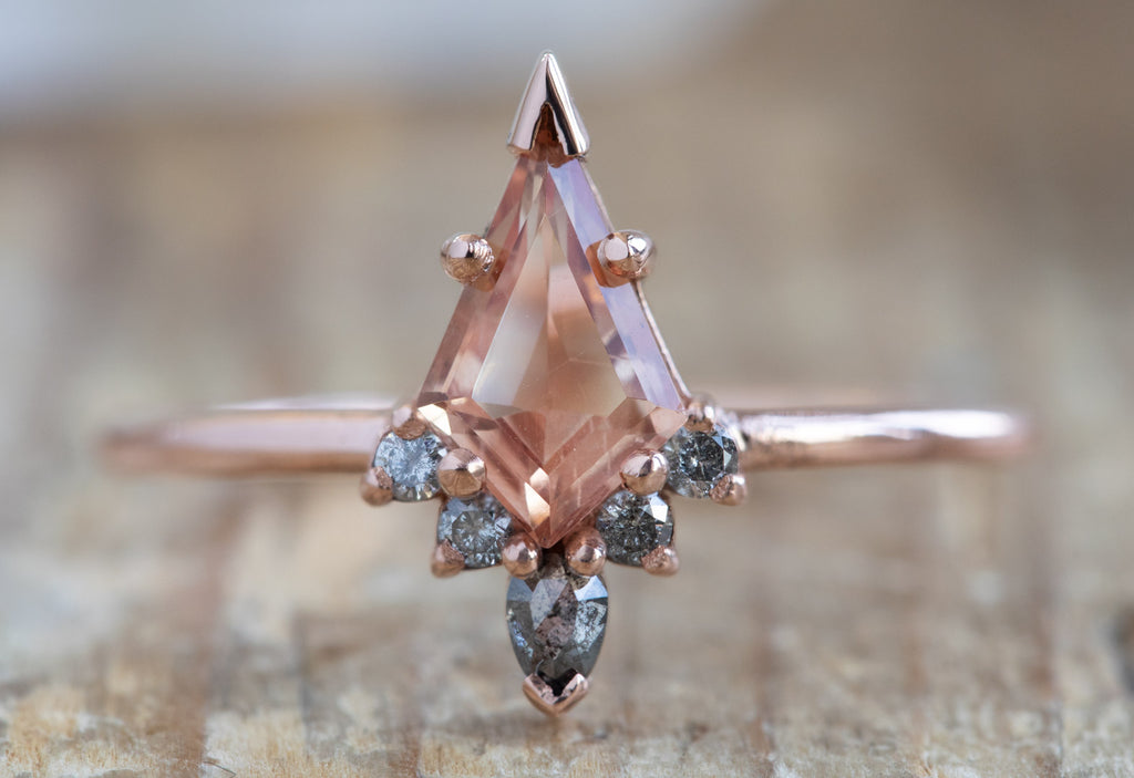 Kite-Shaped Sunstone Engagement Ring with Attached Diamond Sunburst