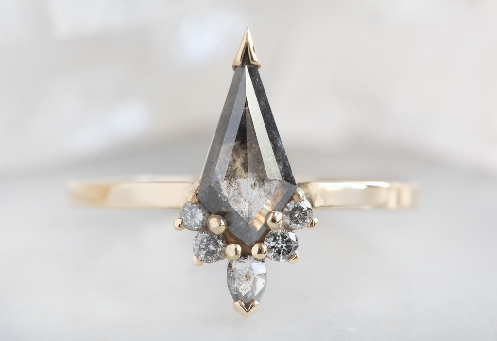 Kite-Shaped Salt + Pepper Diamond Engagement Ring with Attached Sunburst
