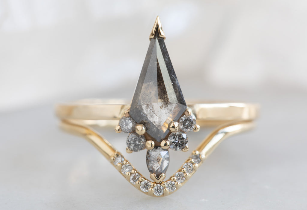 Kite-Shaped Salt + Pepper Diamond Engagement Ring with Attached Sunburst