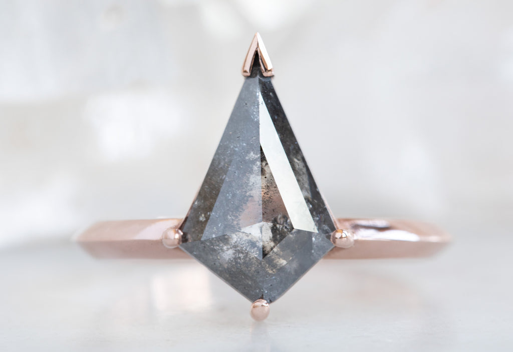 Kite Shaped Salt + Pepper Diamond Engagement Ring with Knife Edge Band