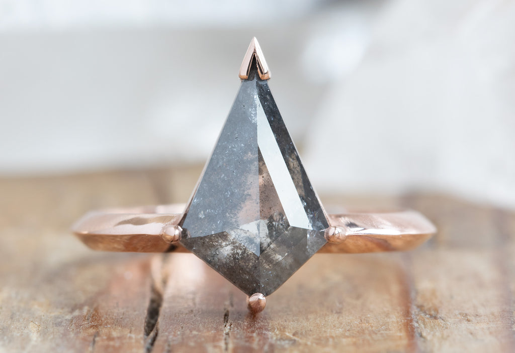 Kite Shaped Salt + Pepper Diamond Engagement Ring with Knife Edge Band