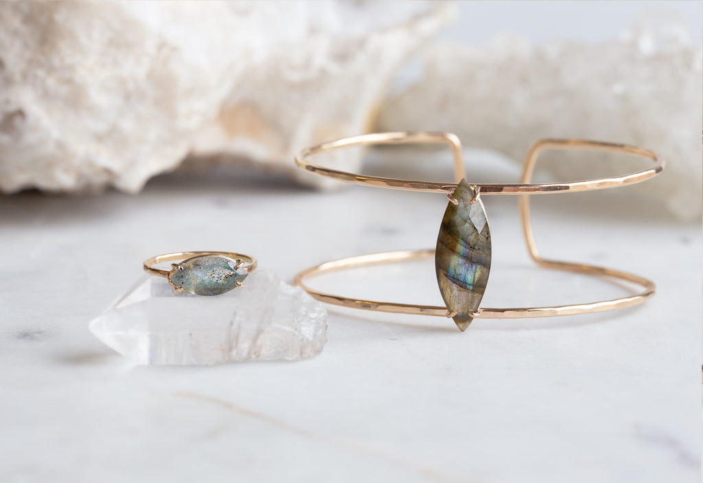 Labradorite Marquise Ring and Cage Cuff