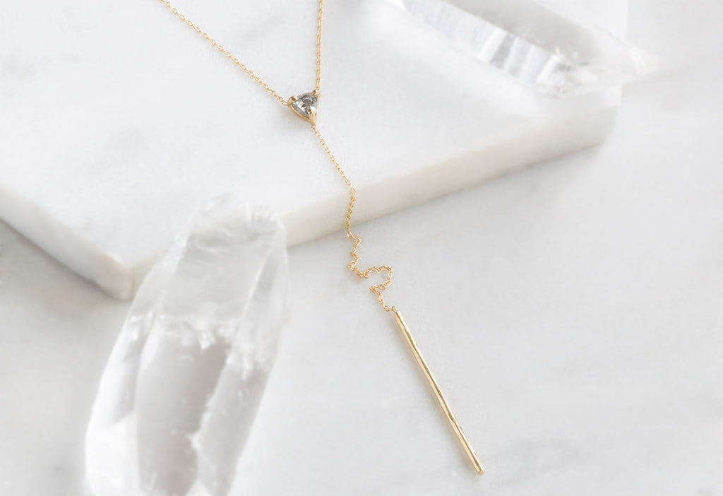 Trillion Diamond Lariat Necklace in Yellow Gold