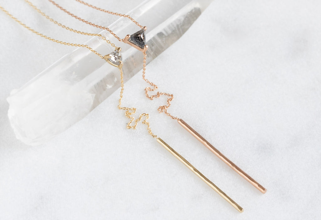Trillion Diamond Lariat Necklace in Yellow and Rose Gold