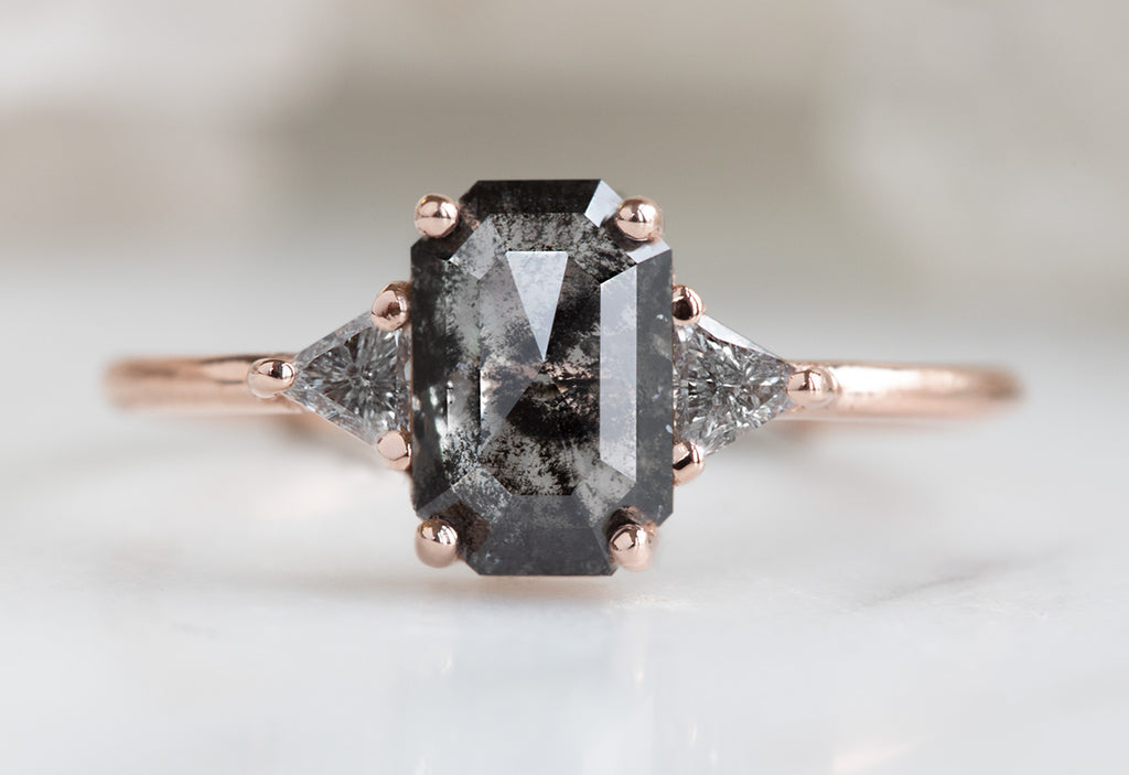 The Jade Ring with a Salt & Pepper Emerald-Cut Diamond