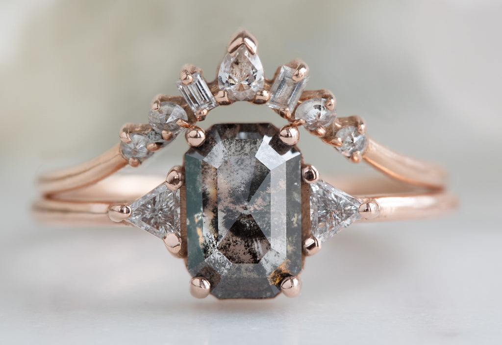 The Jade Ring with a Salt & Pepper Emerald-Cut Diamond