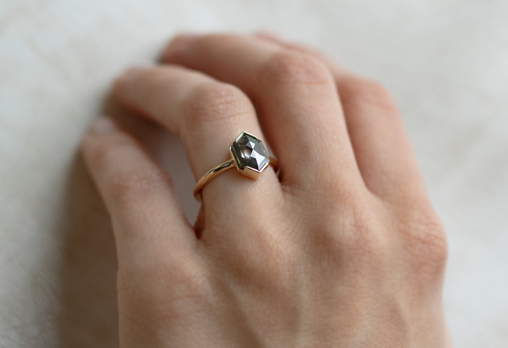 The Sage Ring with a Salt + Pepper Hexagon Diamond