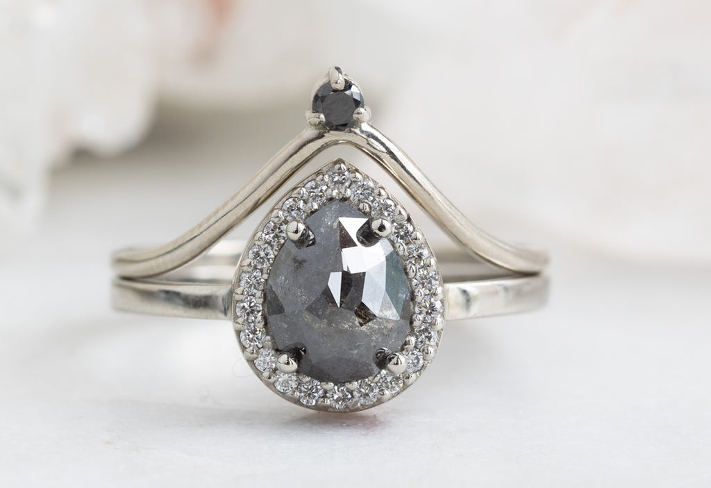 The Dahlia Ring with a Pear Cut Black Diamond