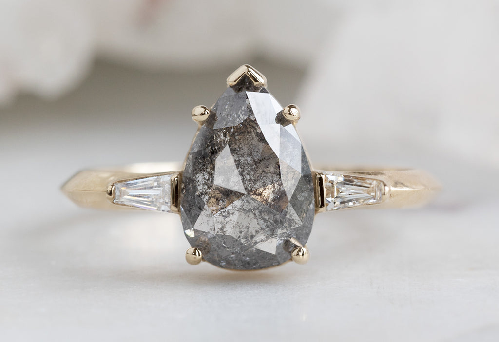The Ash Ring with a Pear Cut Salt + Pepper Diamond