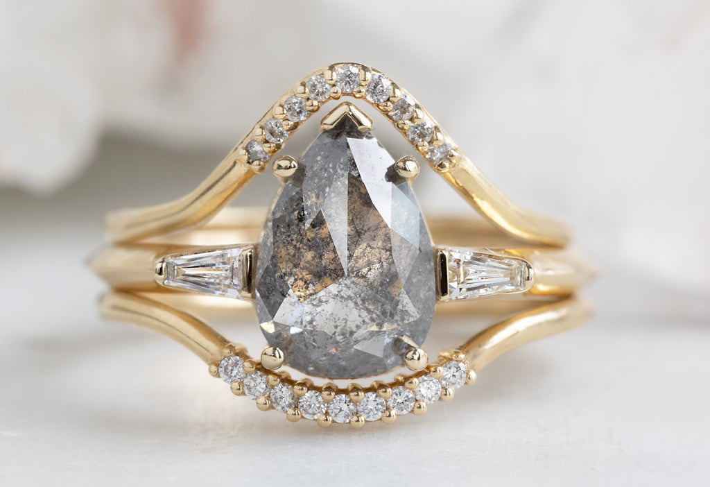 The Ash Ring with a Pear Cut Salt + Pepper Diamond