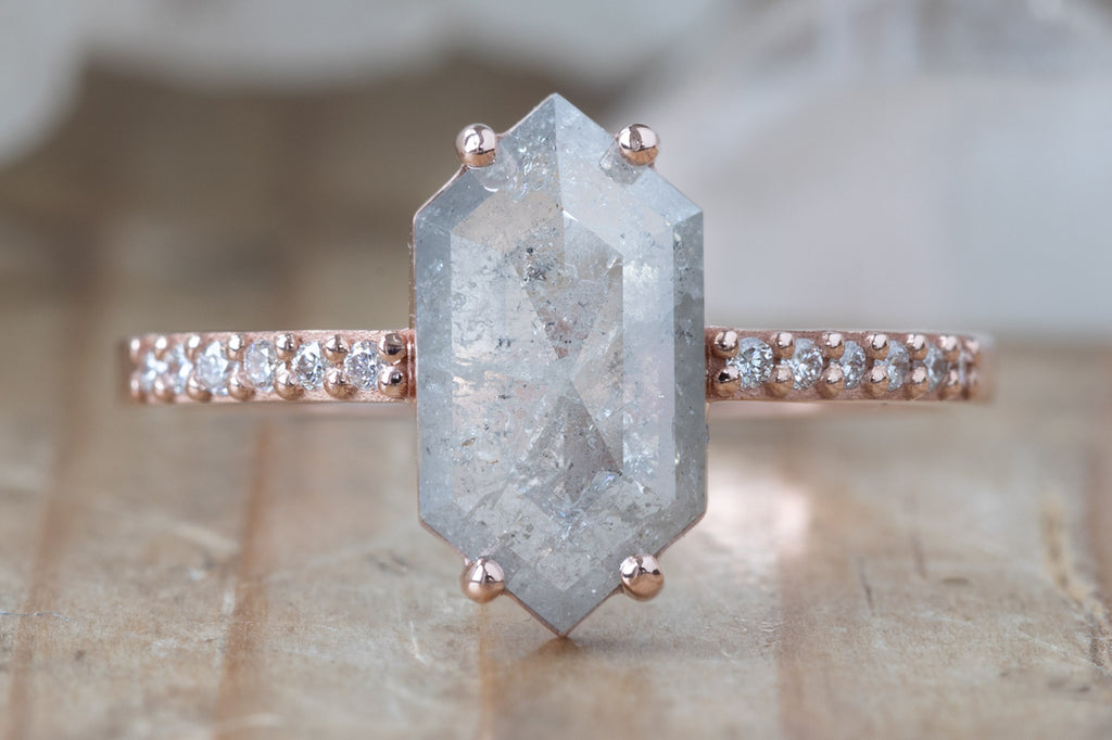 The Willow Ring with a Salt + Pepper Hexagon Diamond