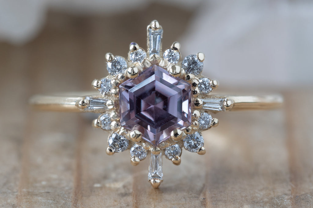 The Camellia Ring with a Hexagon Cut Pink Sapphire