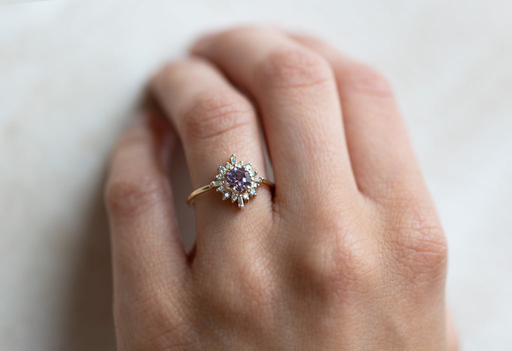 The Camellia Ring with a Hexagon Cut Pink Sapphire