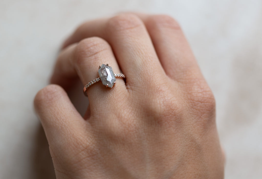 The Willow Ring with a Salt + Pepper Hexagon Diamond