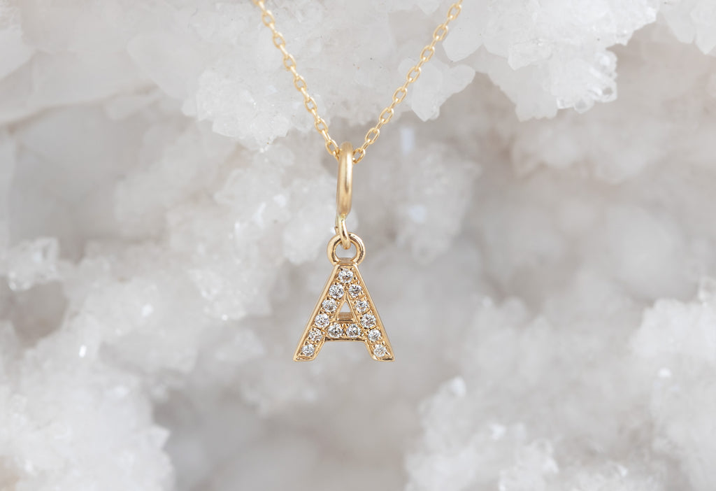 "A" pavé diamond charm necklace