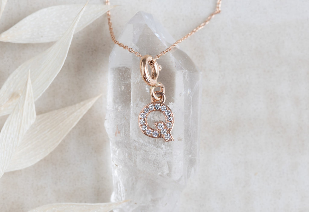 "Q" pavé diamond charm necklace