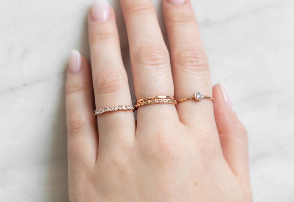 Marquise Confetti Stacking Band Stacking was a Righ Hand Ring on Model-14k Rose Gold