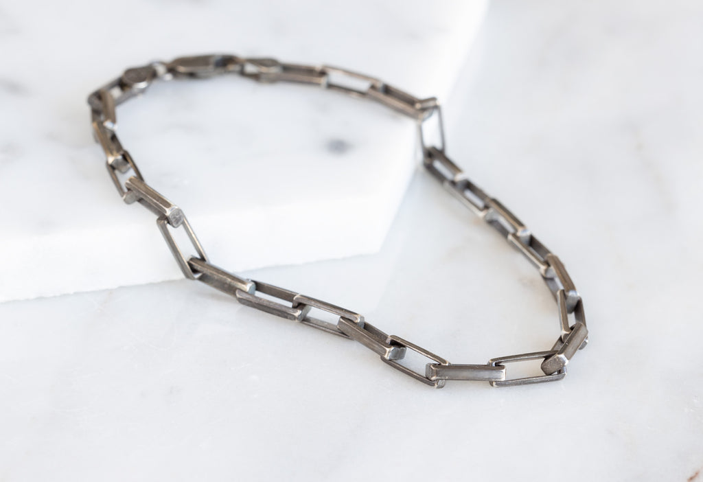 Men's Drawn Cable Chain Bracelet in Oxidized Sterling Silver