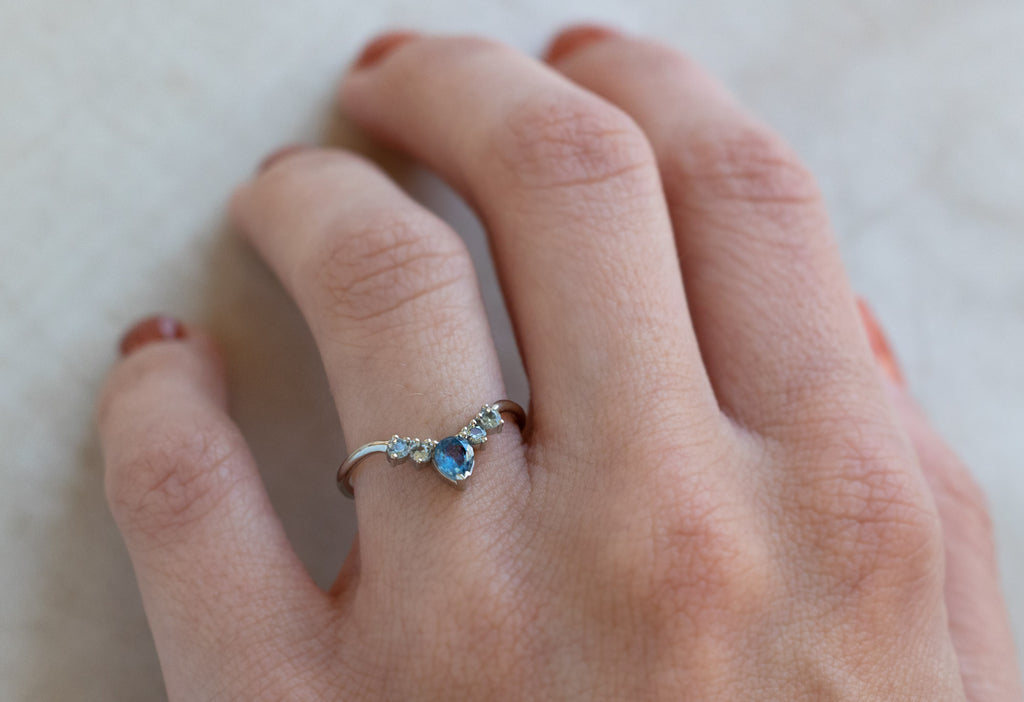 Montana Sapphire Sunburst Stacking Ring on Model
