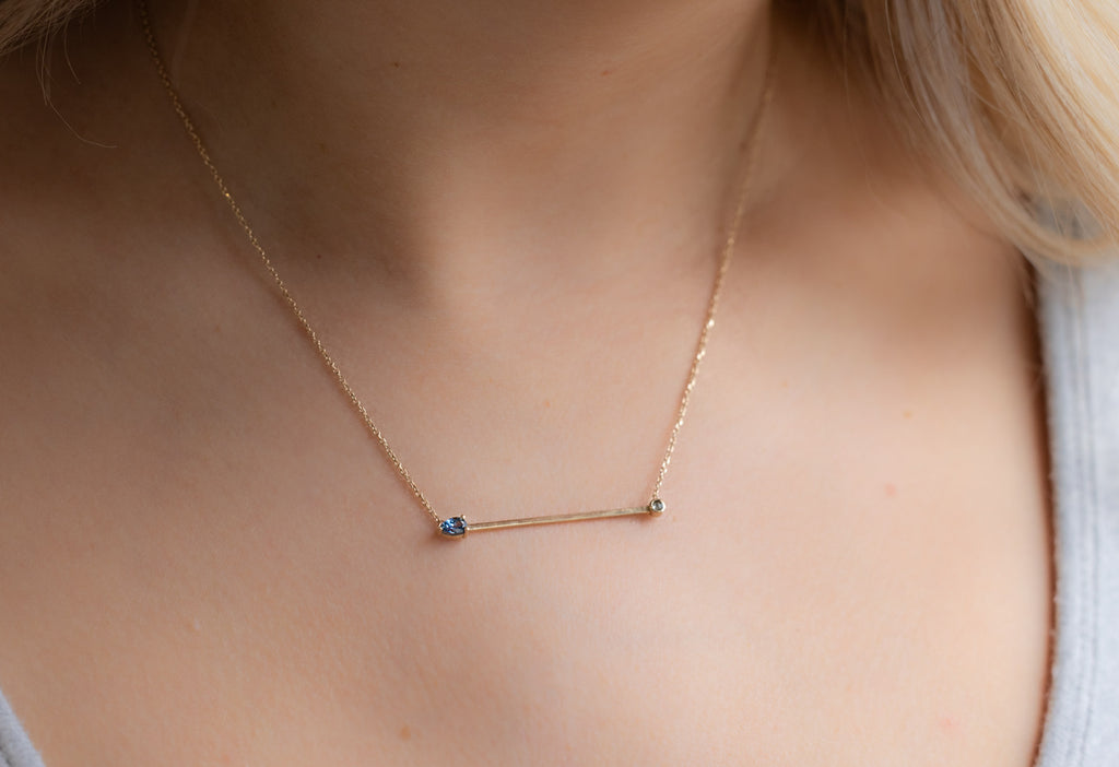 Montana Sapphire + Diamond Necklace on Model